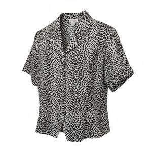 Vintage STUNT Animal Print White 100% Silk Button Up Shirt Women's Size S